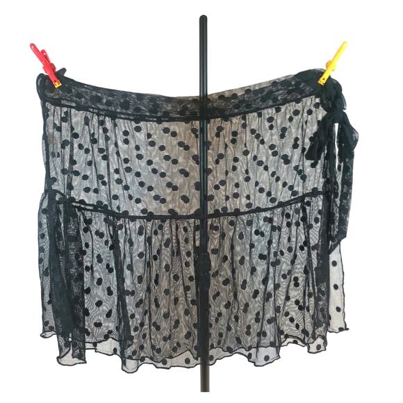 WOMENS 3XL SHEER BLACK POLKA DOT SHORT SWIMSUIT COVER WRAP SKIRT - Picture 1 of 10